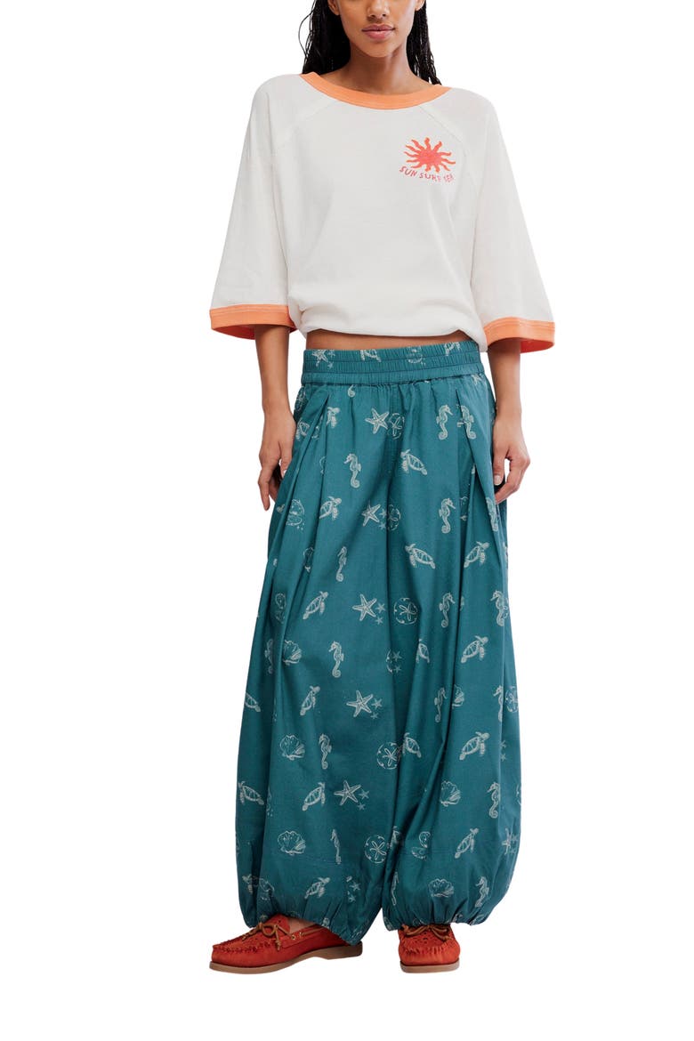 Moonflowr Cotton Blend Balloon Pants, Alternate, color, UNDER THE SEA