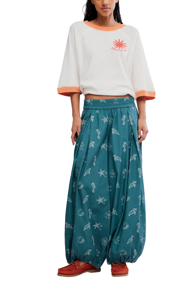Free People Moonflowr Cotton Blend Balloon Pants, Alternate, color, Under The Sea