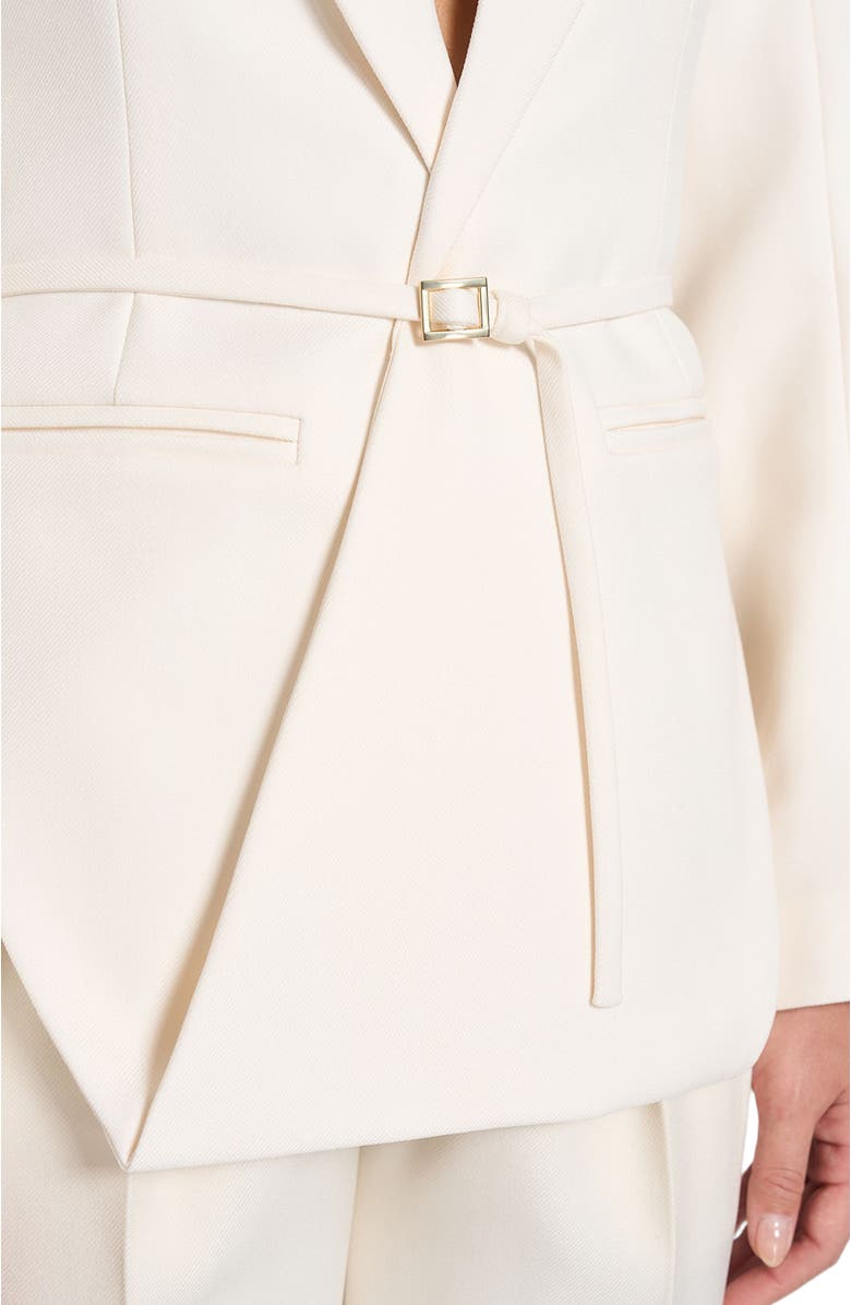Manière De Voir Yuna Plunge Tailored Blazer With Belt, Alternate, color, Off White