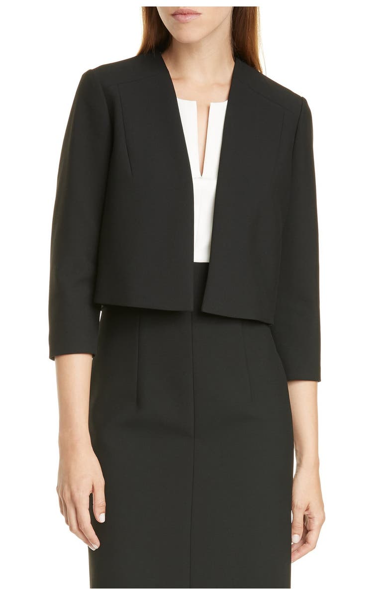 BOSS Jikiva Collarless Ponte Crop Jacket, Main, color, 