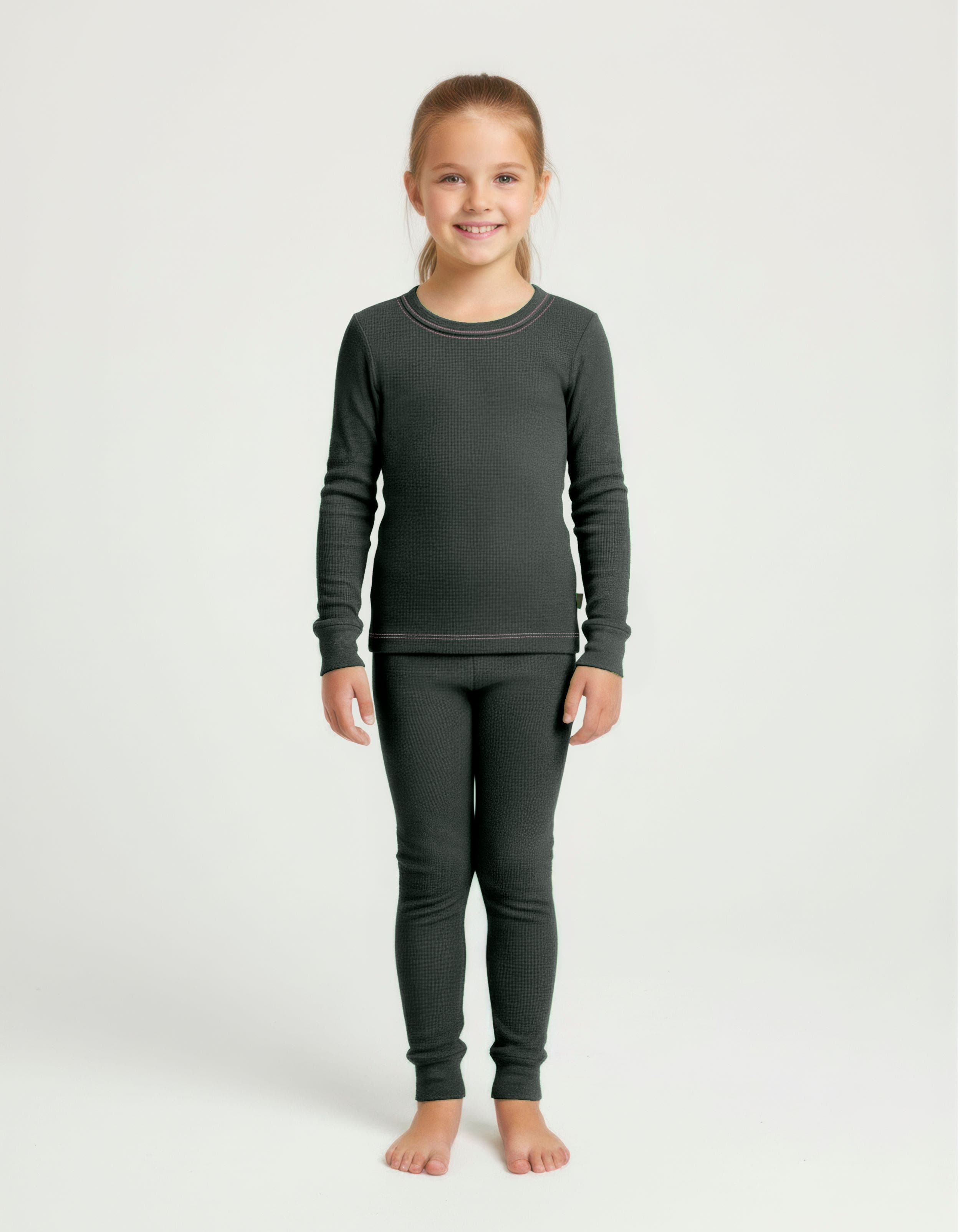 City Threads Kids'  Girls Soft & Cozy Thermal Long Johns 2-piece Set In Black