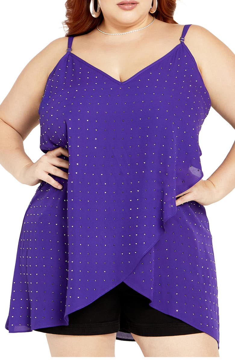 City Chic Tess Embellished High-Low Camisole, Main, color, Purple