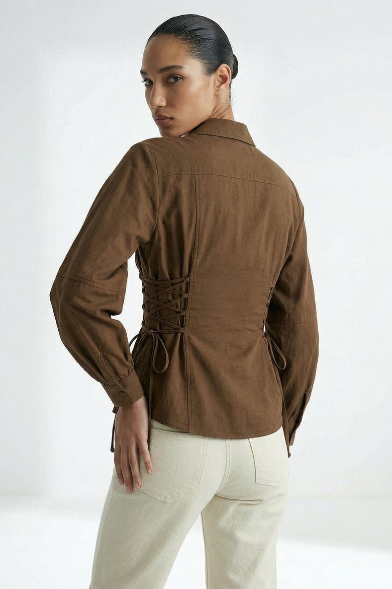 Arcene Fitted Waist Balloon Sleeve Shirt, Alternate, color, Brown