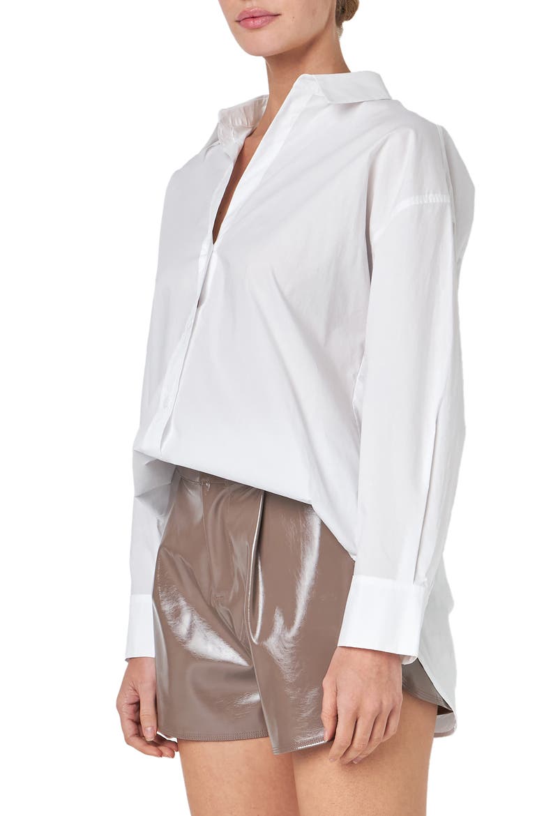 Oversize Cotton Button-Up Shirt, Alternate, color, WHITE