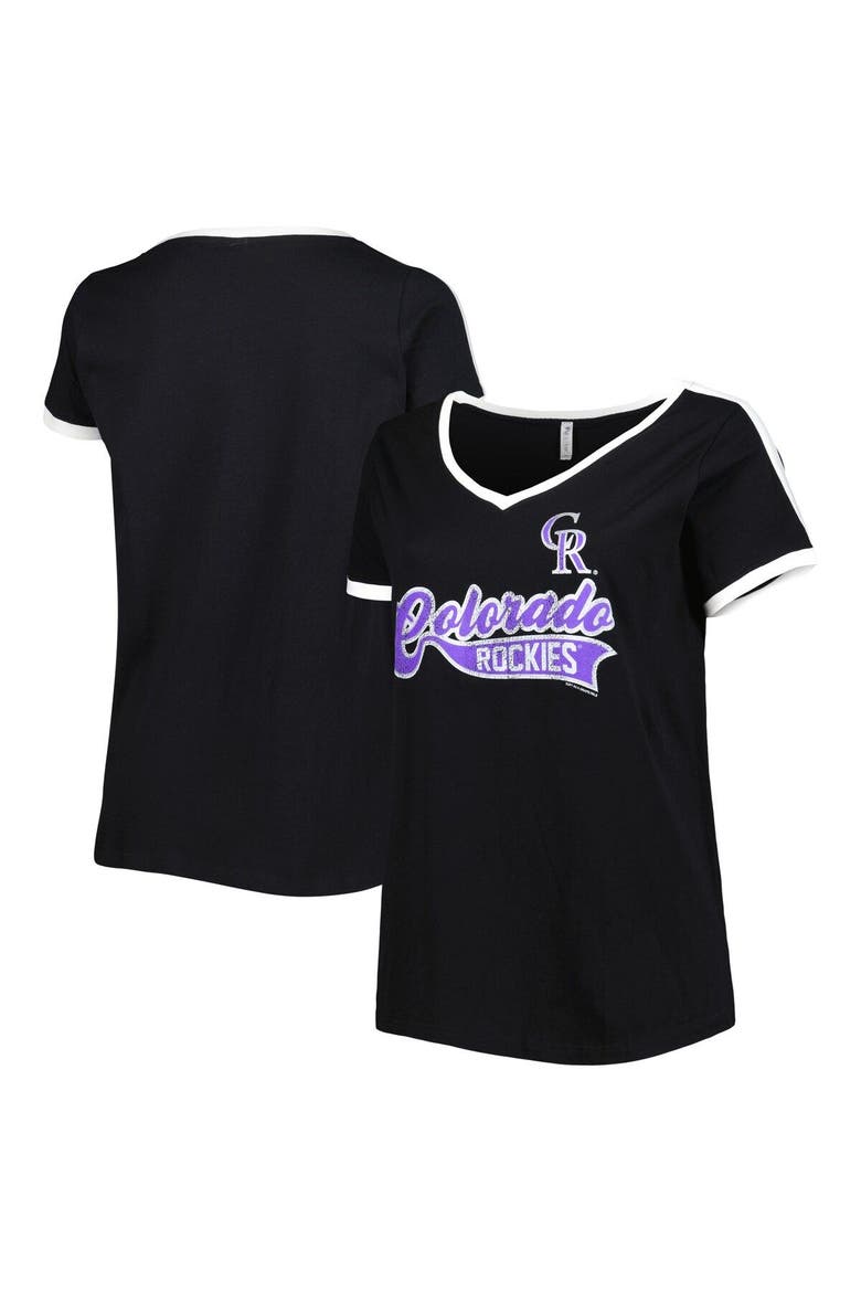 Women's Soft as a Grape Black Colorado Rockies Plus Size V-Neck T-Shirt, Alternate, color, Black