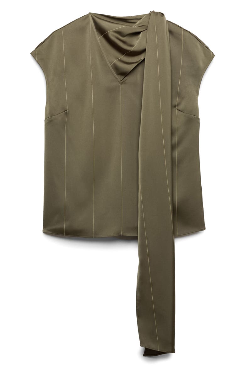 Tie Neck Drape Satin Top, Alternate, color, OLIVE GREEN/ MULTI