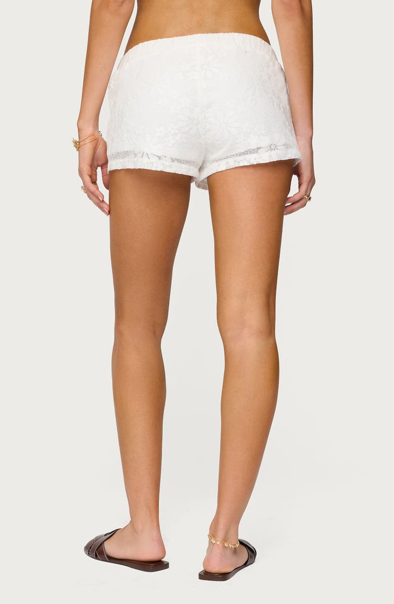 EDIKTED Arlie Floral Lace Low Rise Shorts, Alternate, color, White