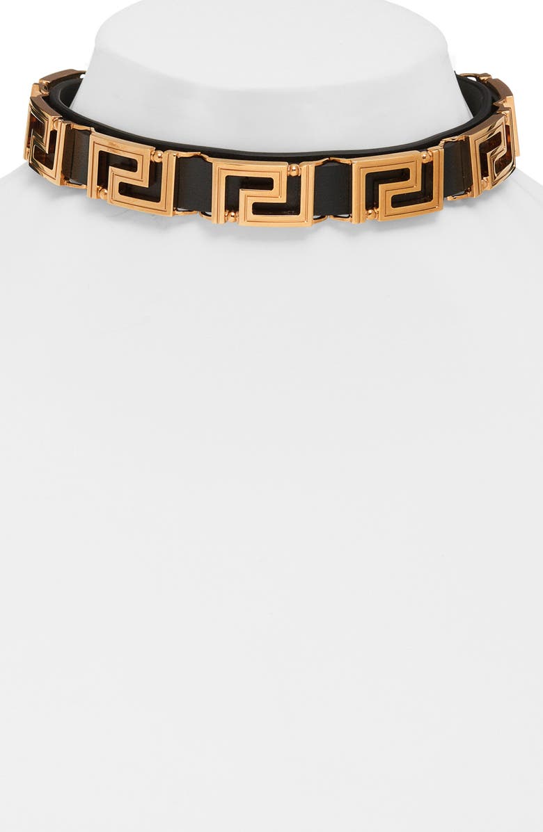 Versace Greca Leather Choker Necklace, Alternate, color, 