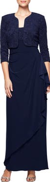 Alex Evenings Draped Column Gown with Bolero Jacket