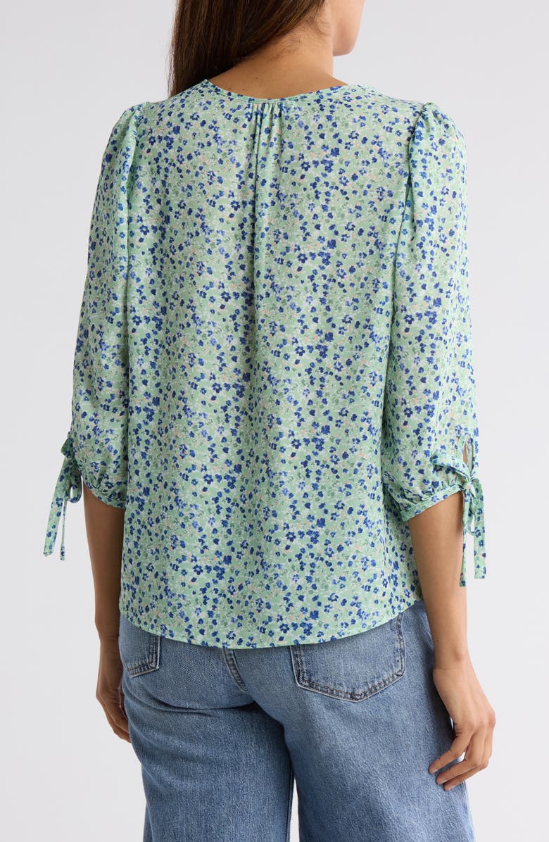 Renee C Ditsy Floral V-Neck Long Sleeve Top, Alternate, color, Sage