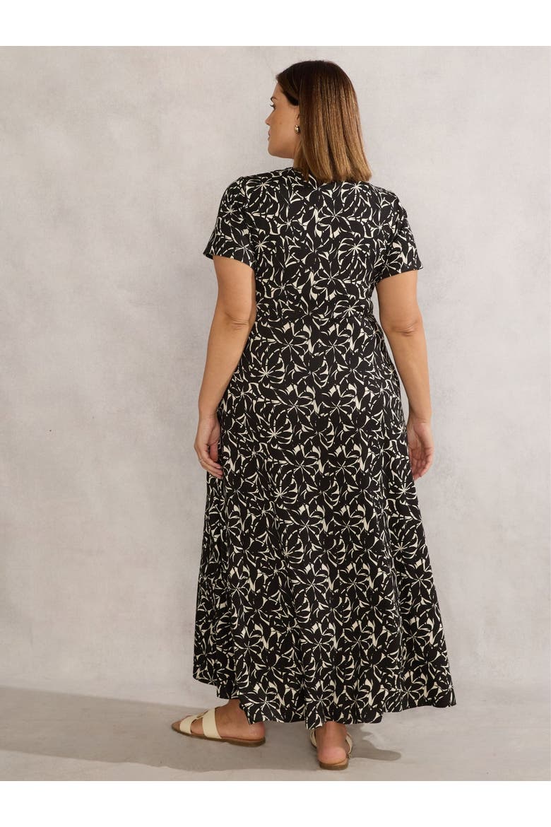 Print Short Sleeve Maxi Wrap Dress, Alternate, color, Black