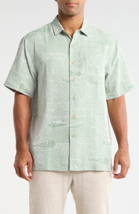 Kapakahi Jacquard Short Sleeve Button-Up Shirt