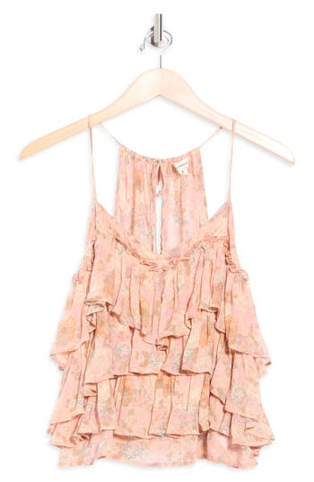 Lucky Brand Plissé Tiered Ruffle Chiffon Tank In Brown