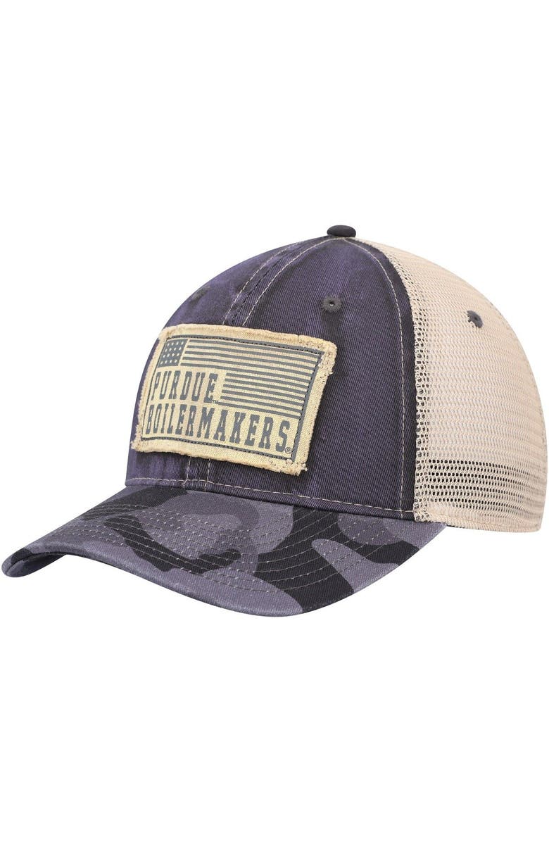 COLOSSEUM Men's Colosseum Charcoal Purdue Boilermakers OHT Military Appreciation United Trucker Snapback Hat, Main, color,