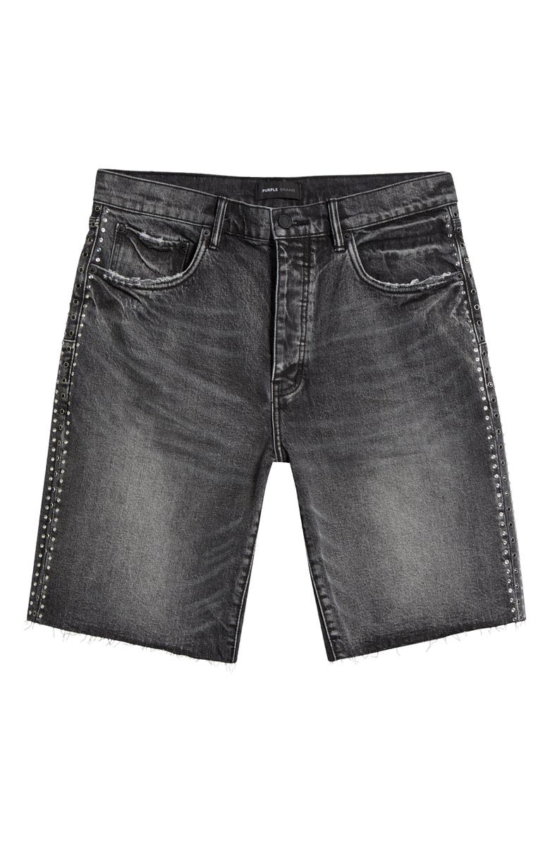PURPLE BRAND Rhinestone Distressed Raw Hem Denim Shorts, Alternate, color,