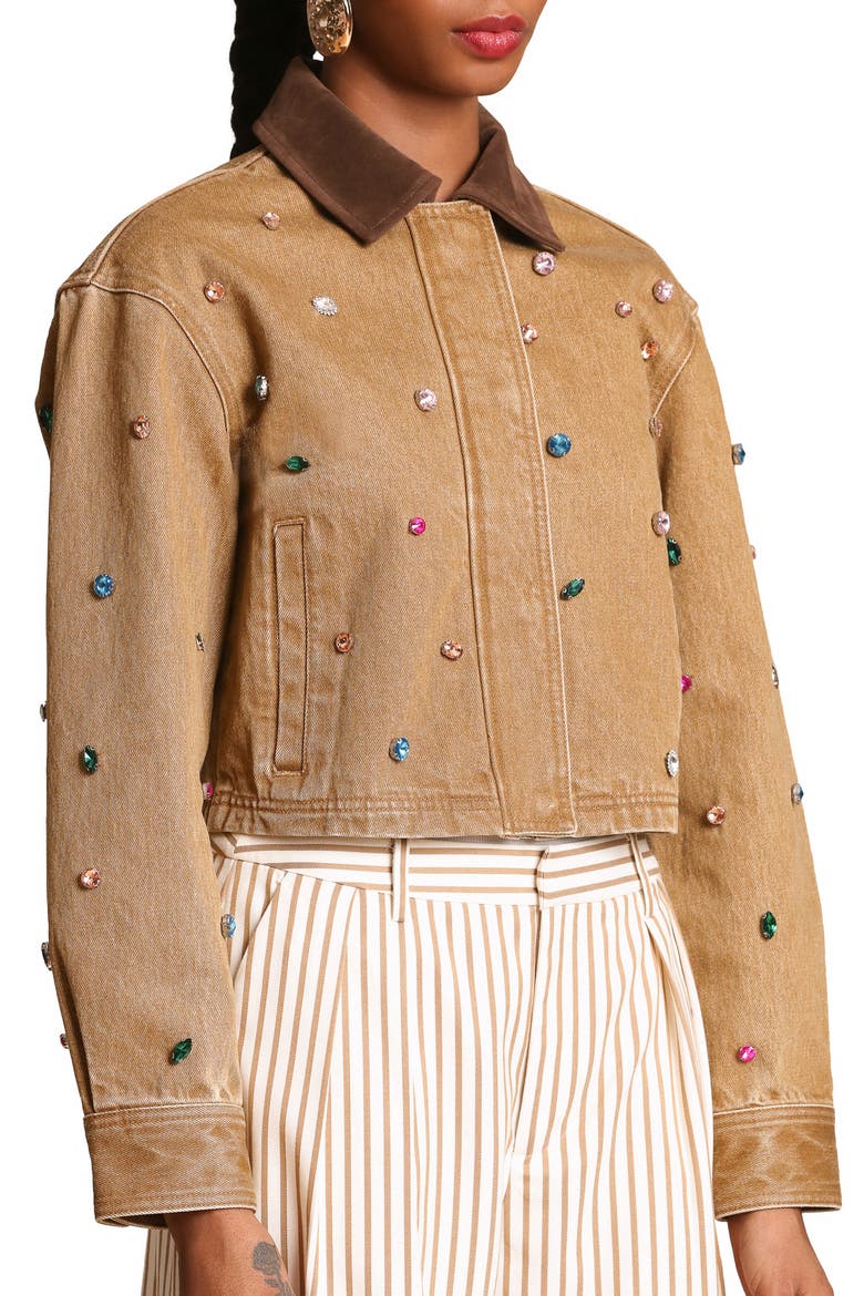 Embellished Cropped Barn Jacket, Alternate, color, CAMEL
