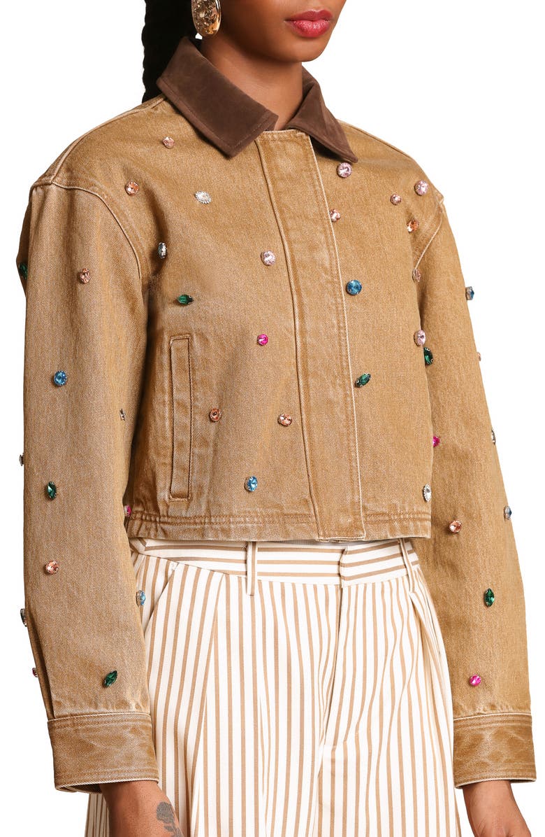Avec Les Filles Embellished Cropped Barn Jacket, Alternate, color, Camel
