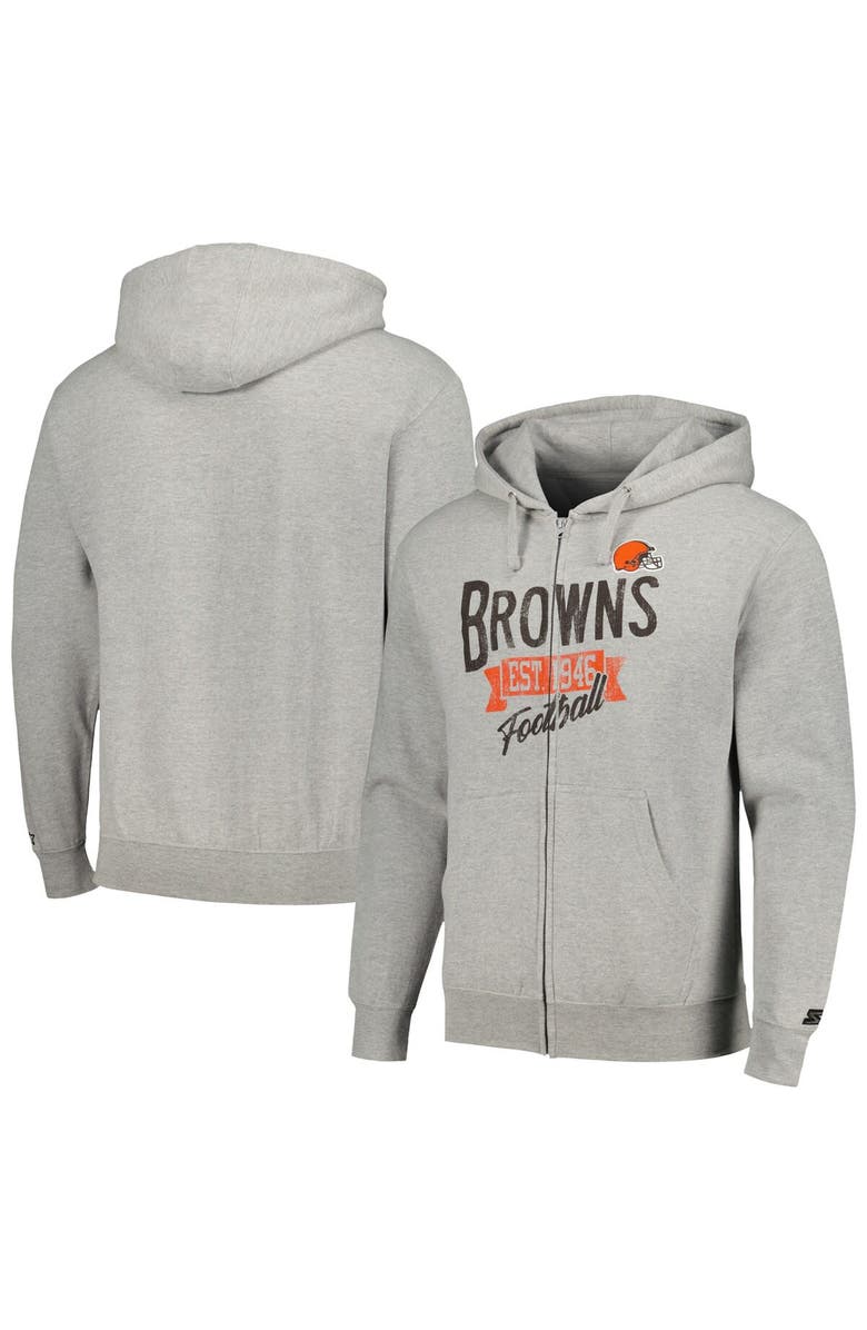 STARTER Men's Starter Heather Gray Cleveland Browns Domestic Post Season Full-Zip Hoodie, Main, color, 