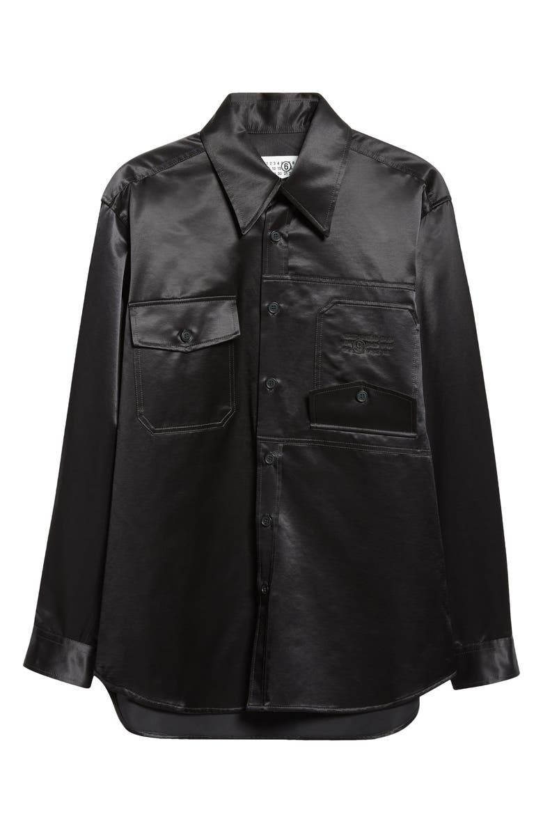 MM6 Maison Margiela Numeric Logo Embroidered Button-Up Shirt, Alternate, color, Black