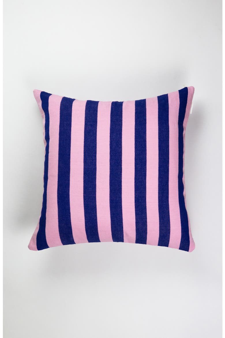Santiago Grid Bold Stripe Handwoven Cotton Square Throw Pillow, Alternate, color, Blue and Light Pink