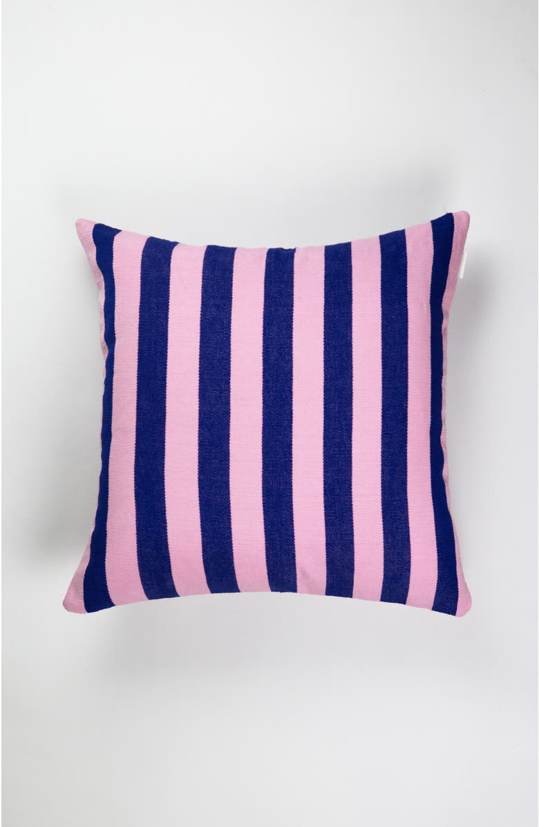 Archive New York Santiago Grid Bold Stripe Handwoven Cotton Square Throw Pillow, Alternate, color, Blue And Light Pink