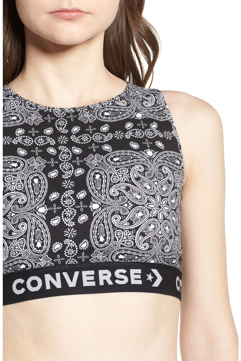 x Miley Cyrus Bandana Print Sports Bra, Alternate, color, BLACK