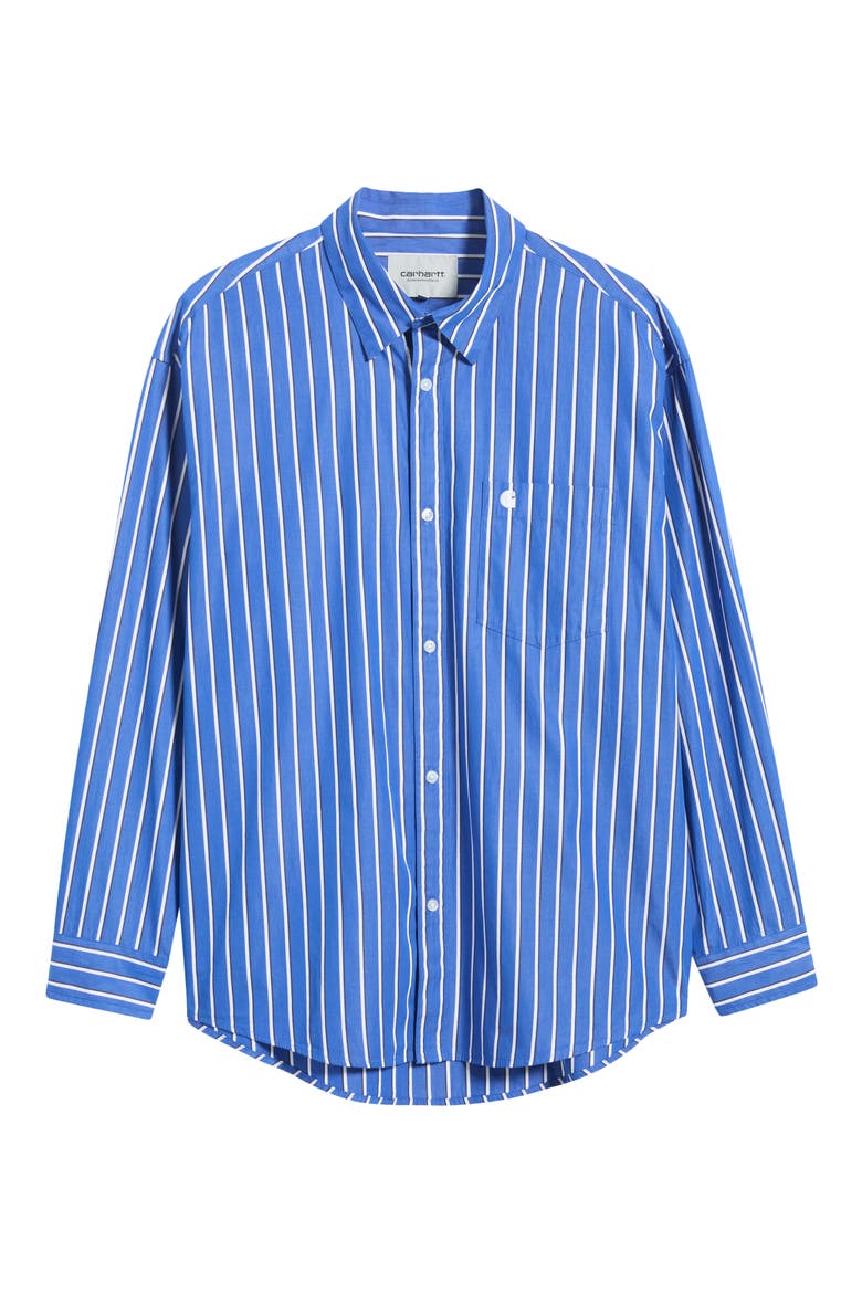 Gowan Stripe Cotton Poplin Button-Up Shirt, Main, color, LAPIS