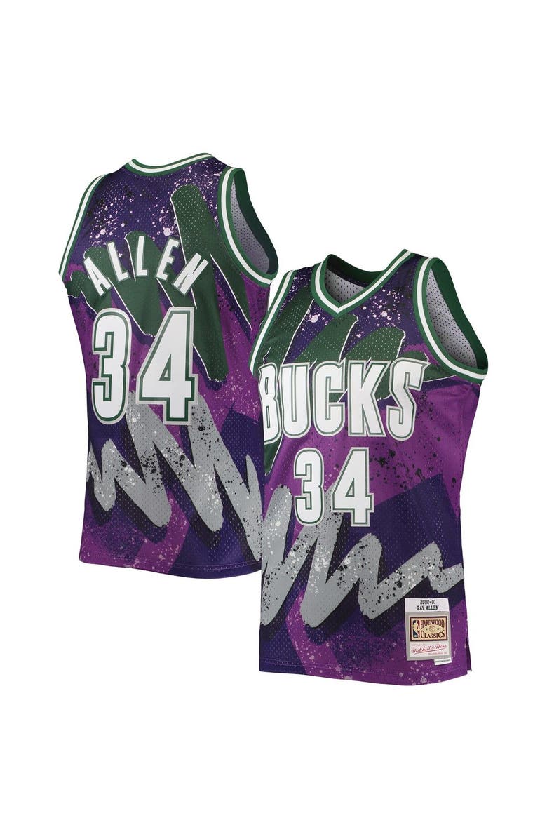 Mitchell & Ness Men's Mitchell & Ness Ray Allen Purple Milwaukee Bucks Hardwood Classics 2000/01 Hyper Hoops Swingman Jersey, Main, color,
