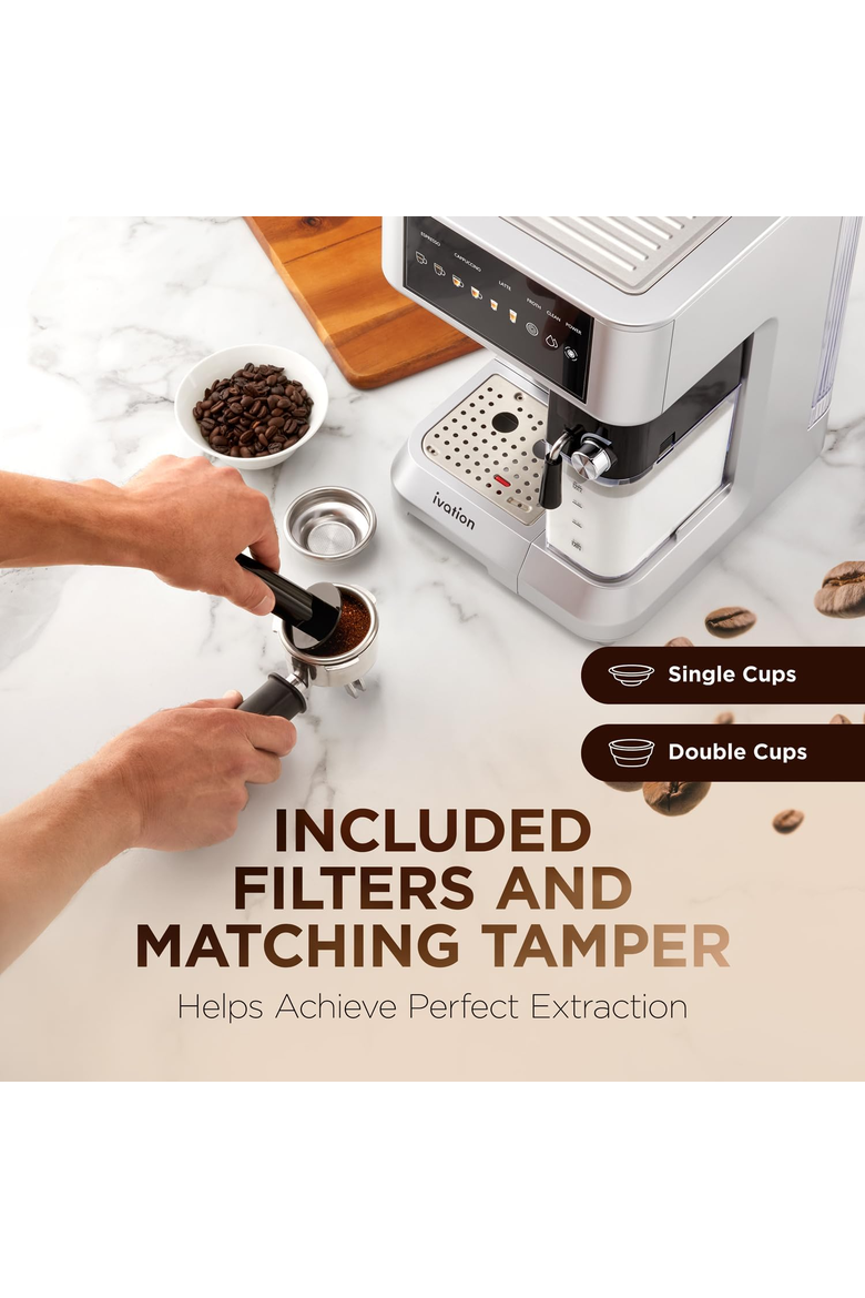 Espresso Cappuccino Latte Machine with Milk Frother, 58mm Portafilter, Auto Clean, Grey, Alternate, color, Gray