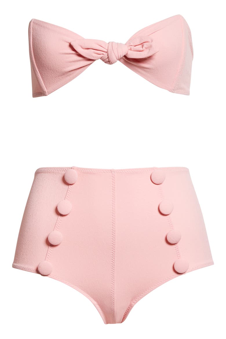 Poppy Button High Waist Two-Piece Swimsuit, Alternate, color, PINK CREPE