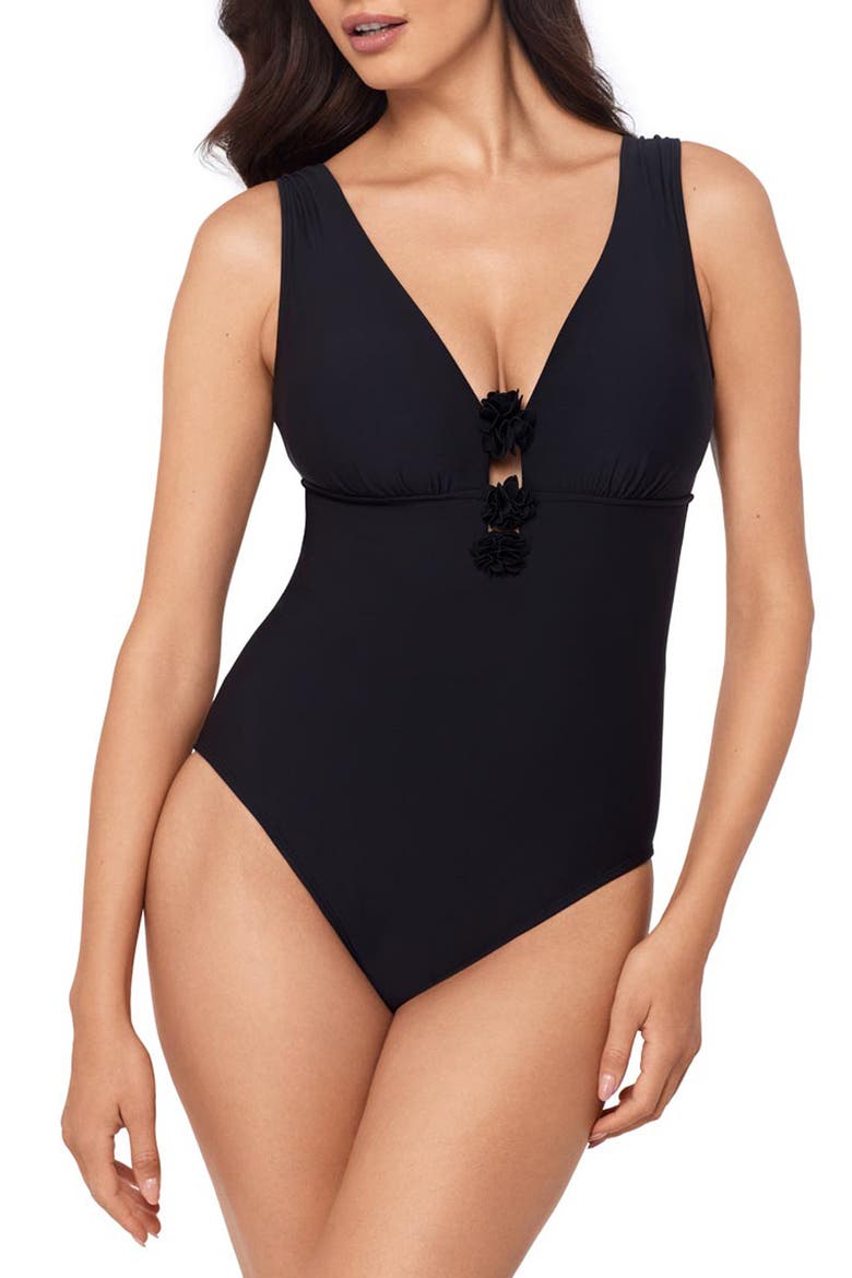 Wallis Plunge One-Piece Swimsuit, Main, color, BLACK