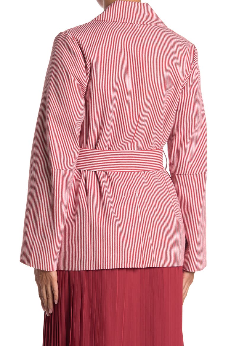Striped Two Button Notch Lapel Tie Waist Blazer Jacket, Alternate, color, RED