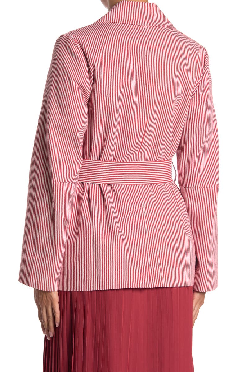 FRNCH Striped Two Button Notch Lapel Tie Waist Blazer Jacket, Alternate, color, 