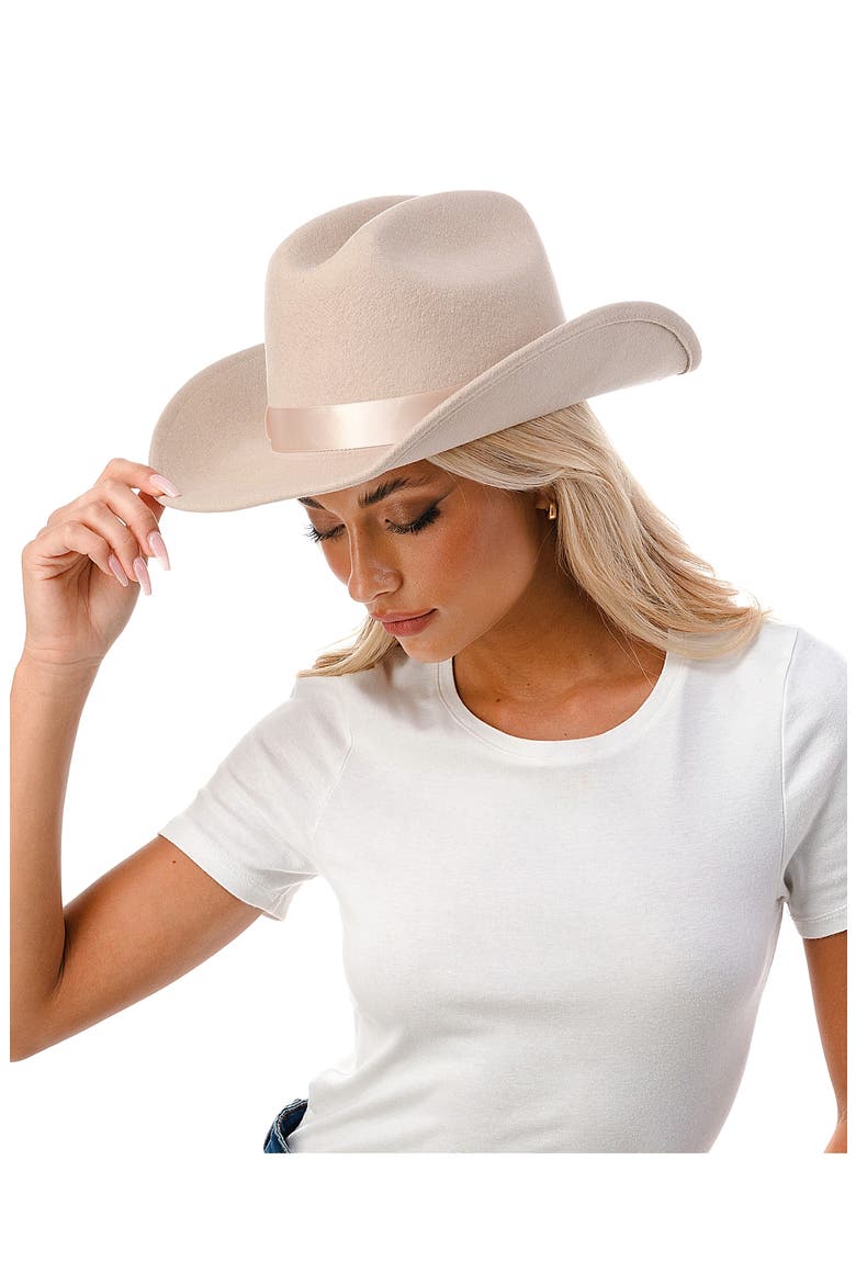 Satin Trim Wool Cowboy Hat, Main, color, TAN