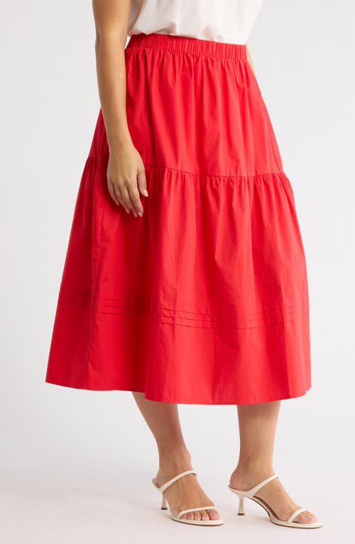 Sugarlips Floral Tiered Cotton Maxi Skirt In Red