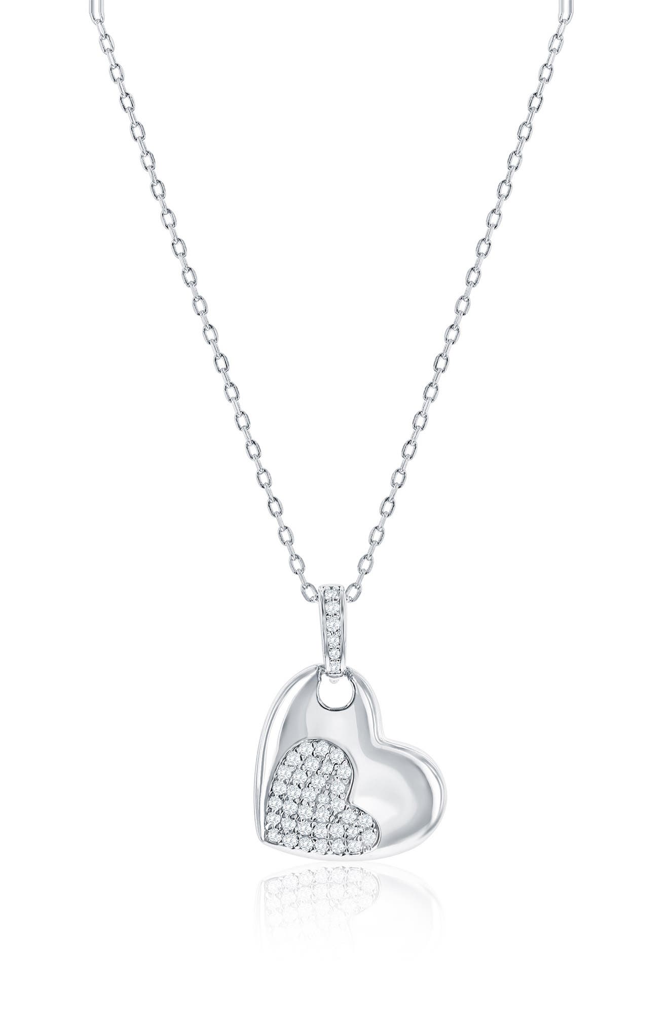 Sterling Silver Cubic Zirconia Heart Pendant Necklace