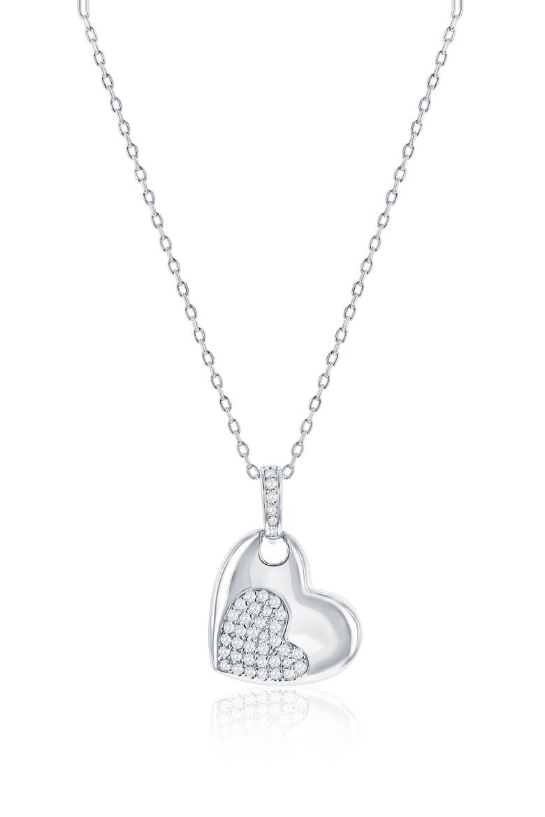 Sterling Silver Cubic Zirconia Heart Pendant Necklace, Main, color, SILVER