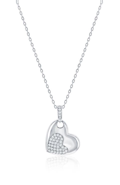 Sterling Silver Cubic Zirconia Heart Pendant Necklace