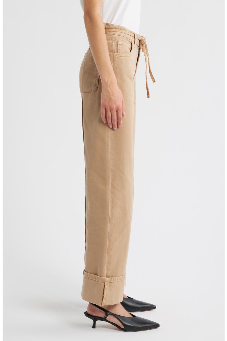 Sylvie Drawstring Cuffed Wide Leg Jeans, Alternate, color, TAN