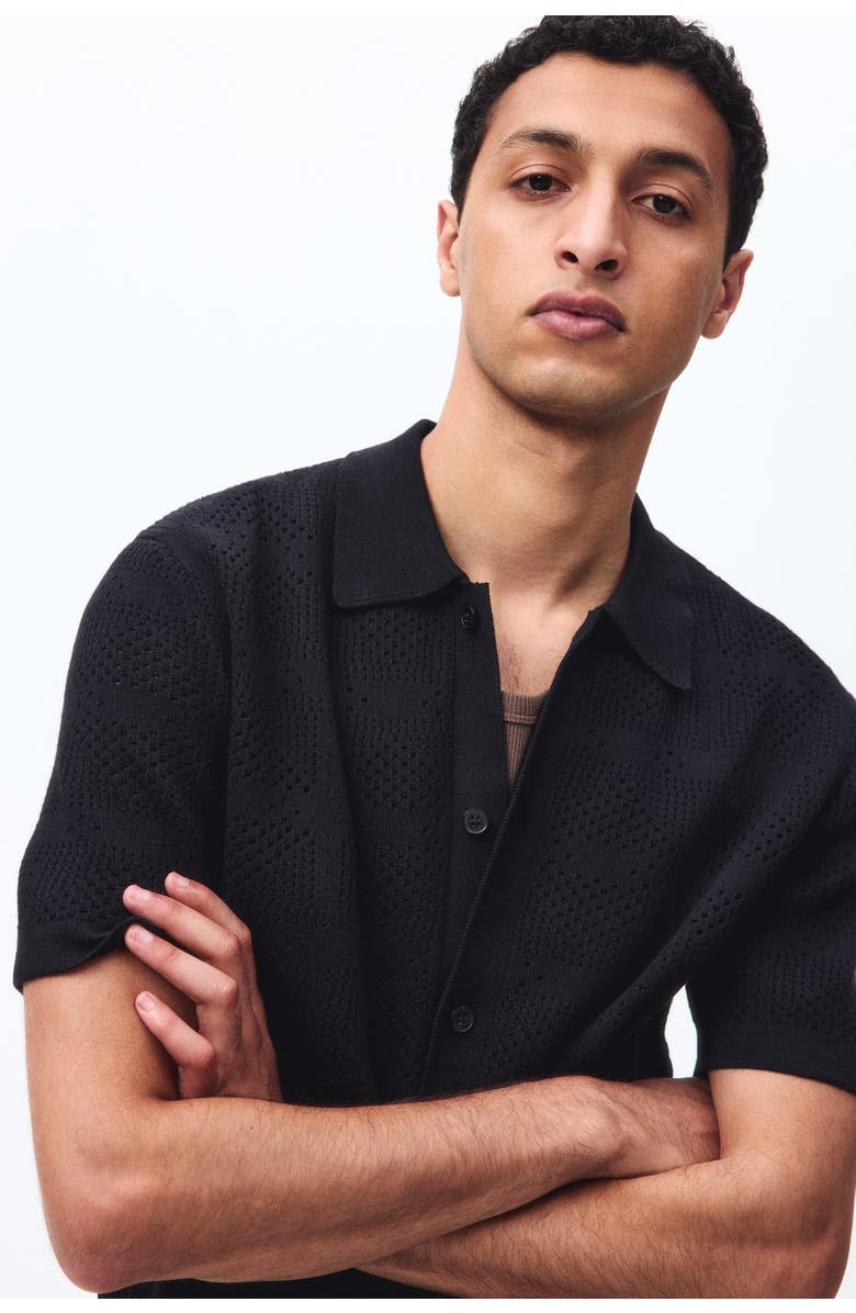 H&M Regular Fit Knitted Shirt, Alternate, color, Black