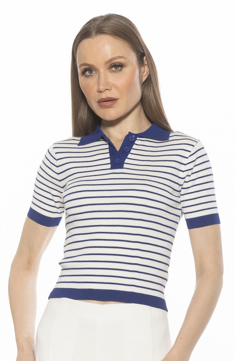 Alexia Admor Elani Knit Polo, Alternate, color, Ivory/ Navy