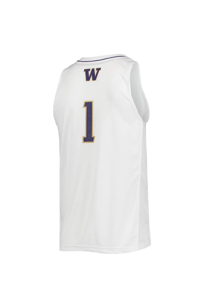 Men's adidas #1 White Washington Huskies Swingman Basketball Jersey, Alternate, color, White