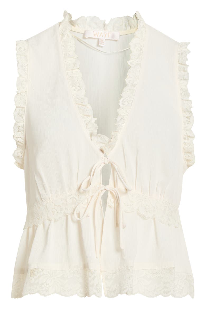 Norah Lace Trim Tie Front Top, Alternate, color, IVORY
