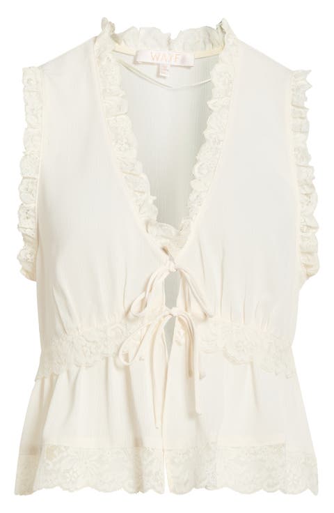 Norah Lace Trim Tie Front Top