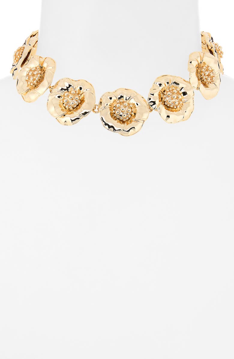 Carolina Herrera Flower Collar Necklace, Alternate, color, Gold