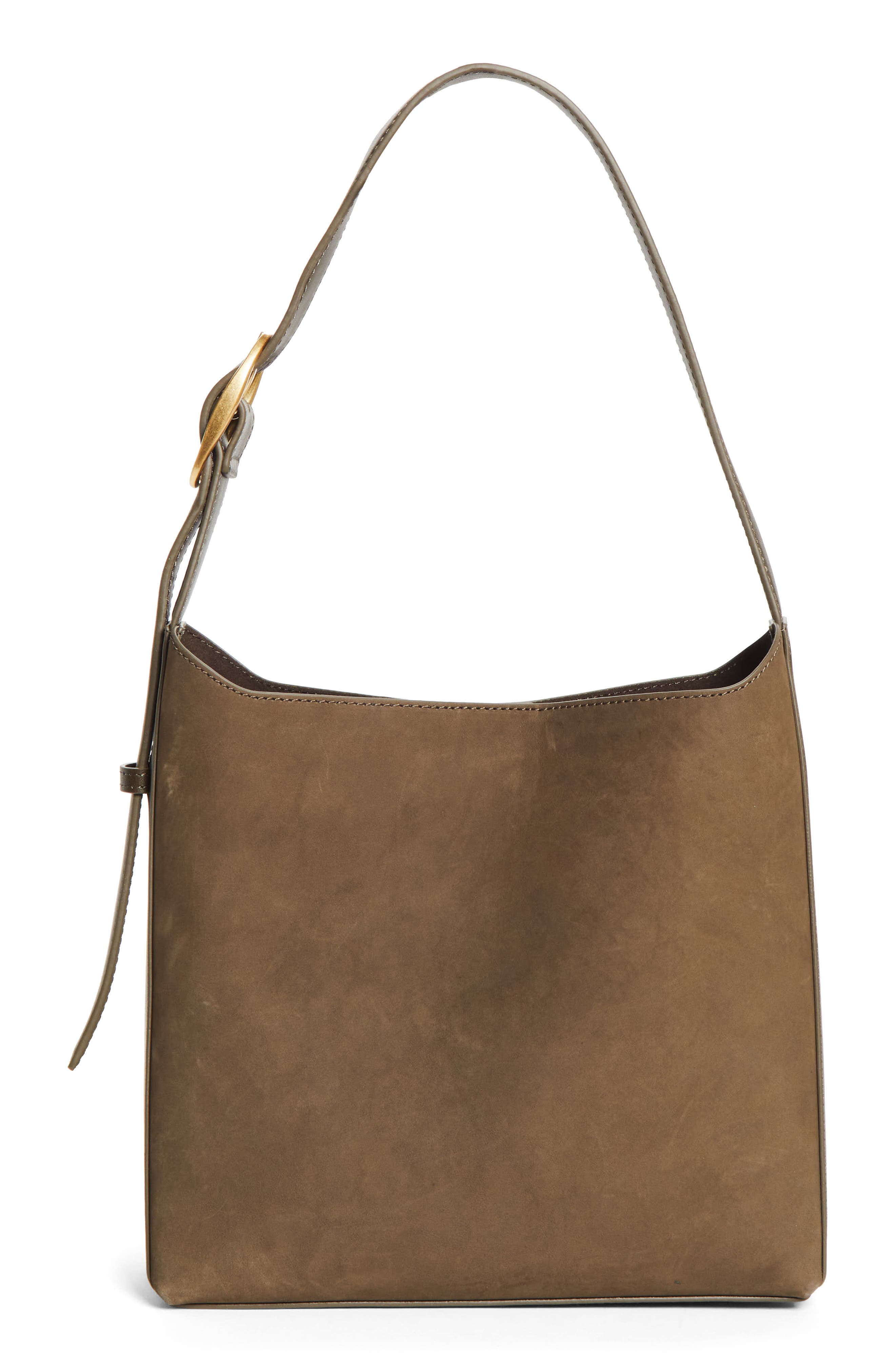 Greta Suede & Leather Shoulder Bag, Main, color, KHAKI