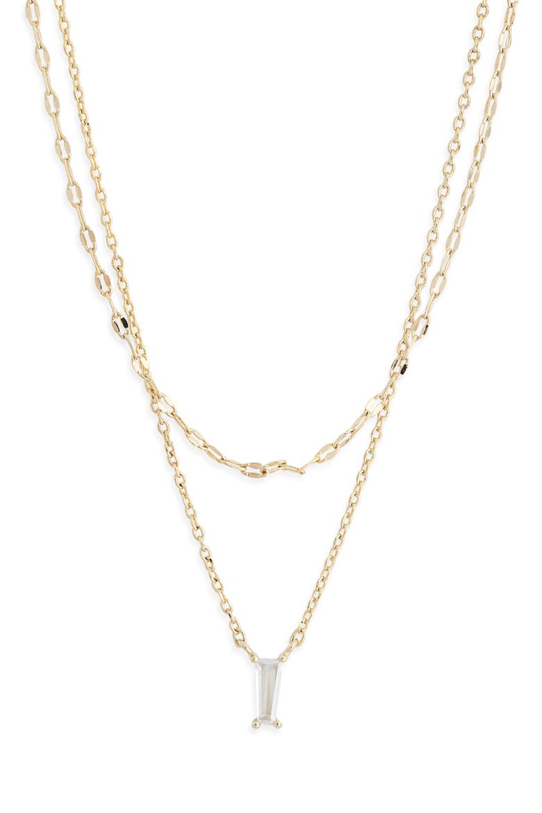 Baguette Cubic Zirconia Pendant Layered Necklace, Main, color, CLEAR- GOLD