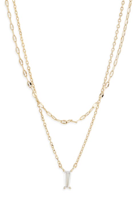 Baguette Cubic Zirconia Pendant Layered Necklace