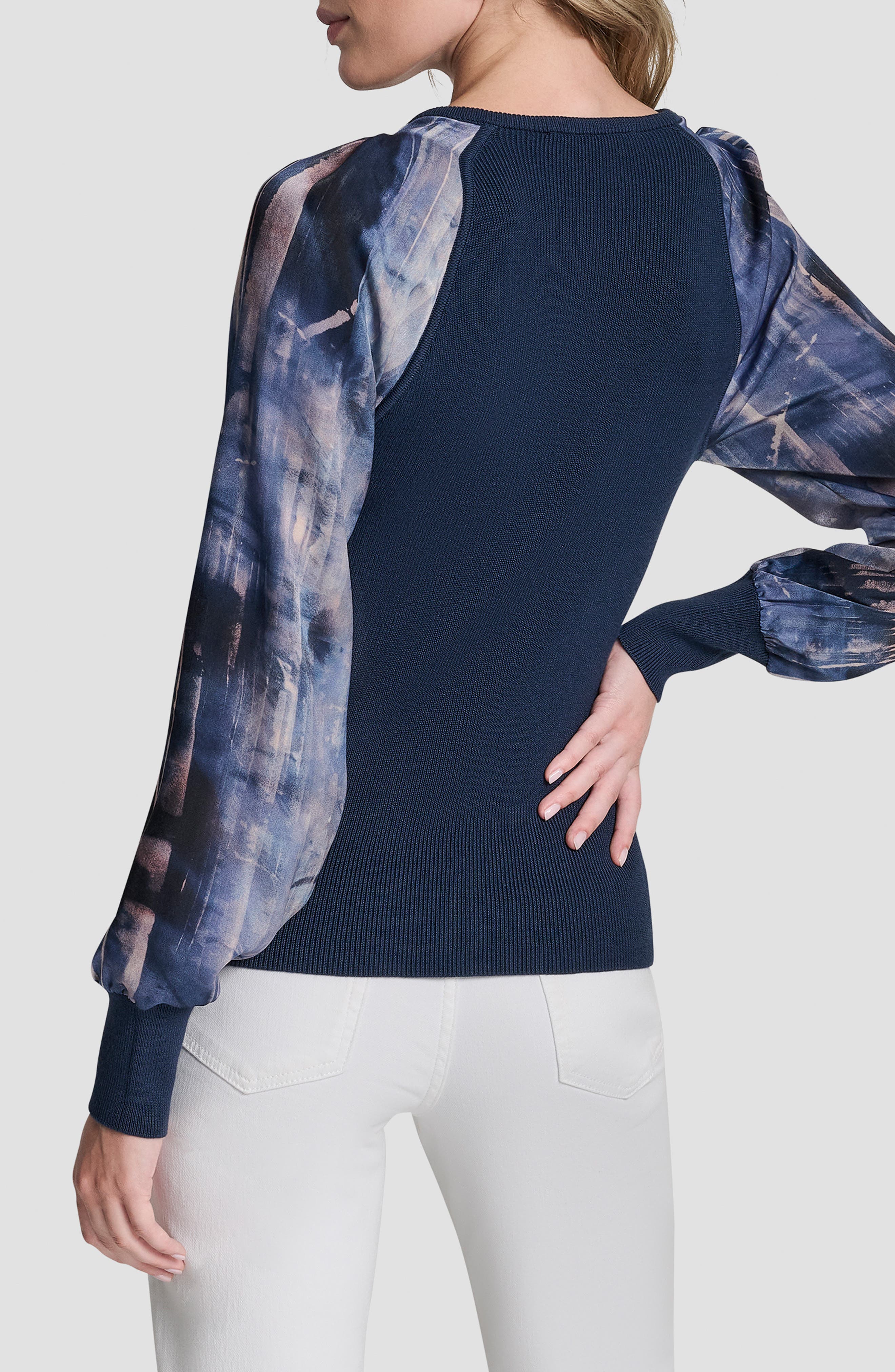 Printed Sleeve Mixed Media Sweater - image 2