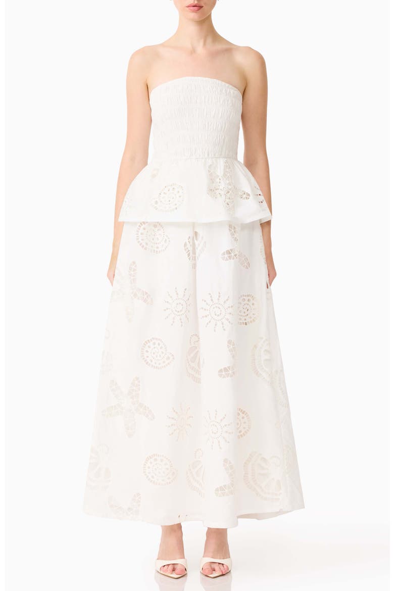 Shell Broderie Strapless Gown, Main, color, WHITE